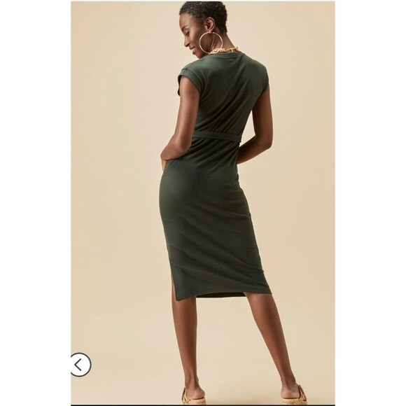 Francesca's Ribbed Knit Midi Dress Bodycon Sz XL Olive Green Tie Belt NWT - Picture 5 of 6